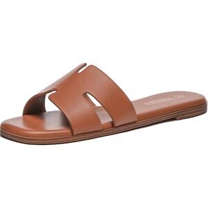 Rihero Brown Leather Slide Sandals - Size 9